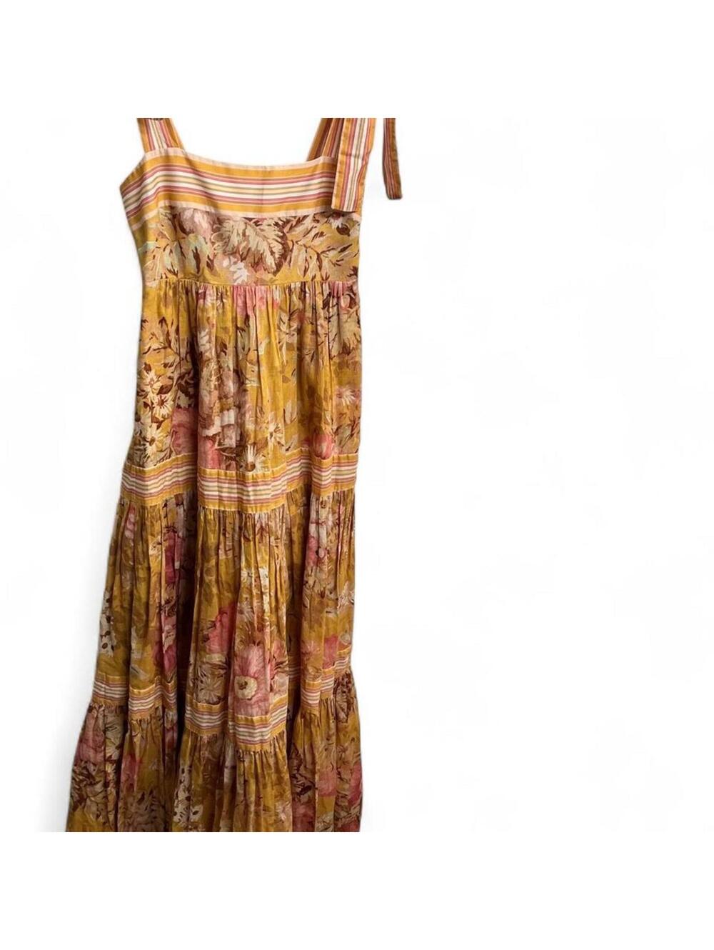 Zimmerman Tie Strap Pattie Yellow Floral Tiered Dress Small